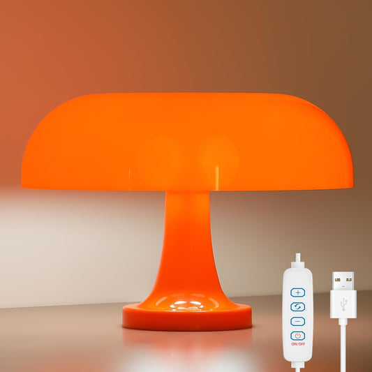 Charming Orange Mushroom Nightstand Lamp - USB Powered, 3 Color Temperatures & 10 Brightness Levels for Bedroom, Office & Dorm Decor